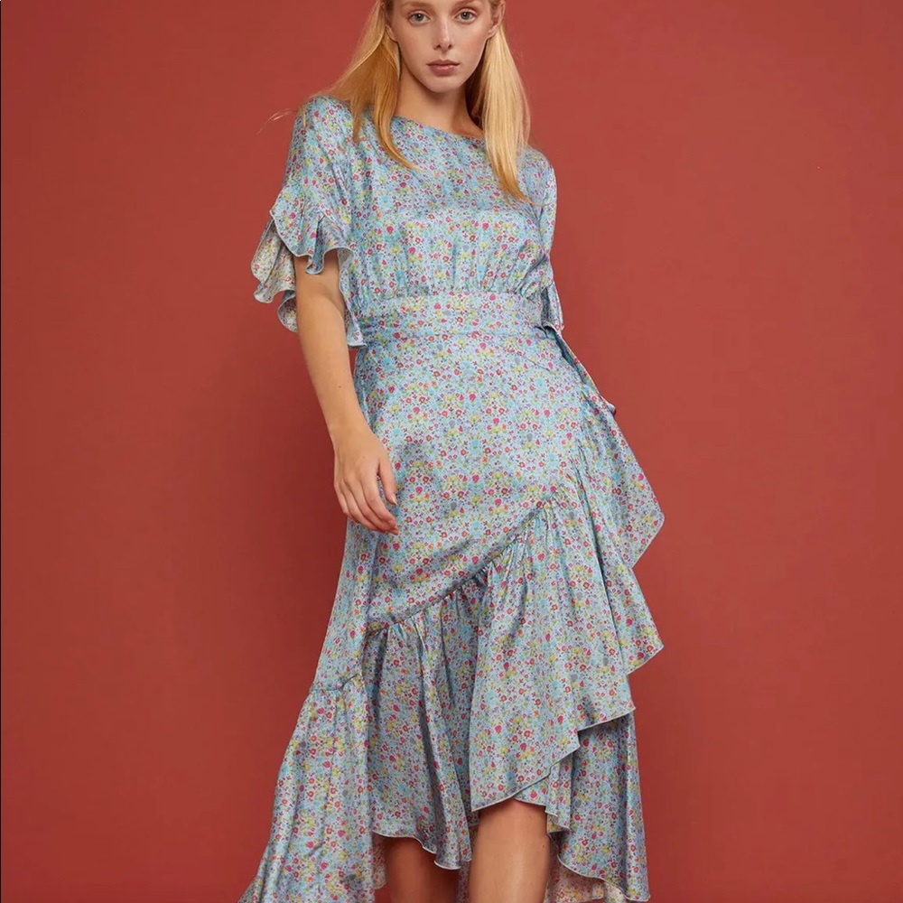 NWT Cynthia Rowley Wallflower Sky Floral Wrap MIDI